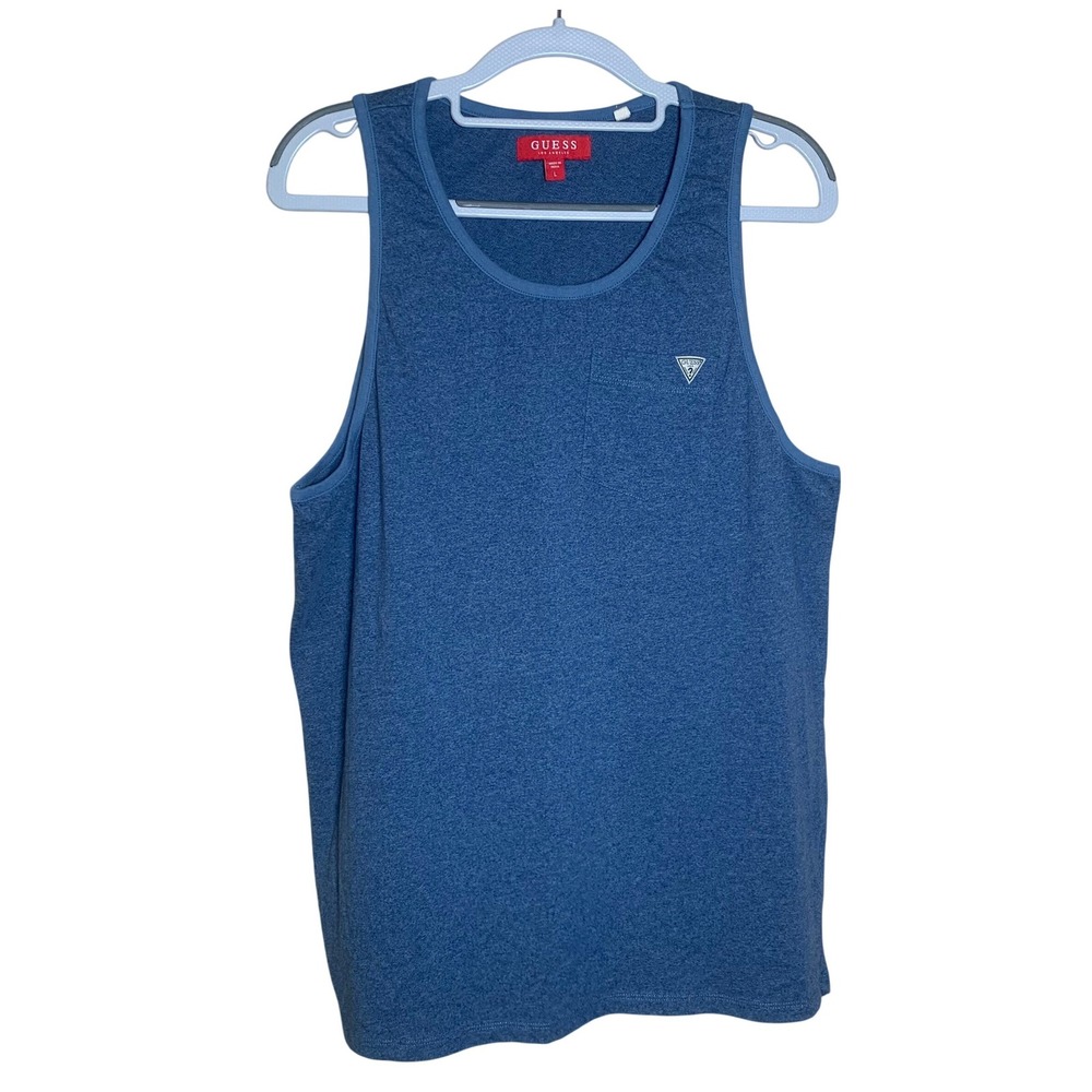 Guess Tank‎ Top Mens Large Blue Excellent Heathered Pocket Sleeveless Tee